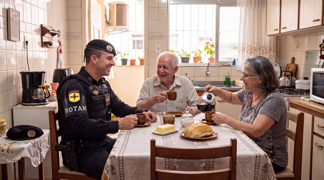 Profissional da segurança com a família