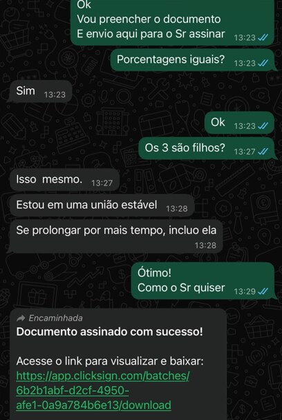 Conversa de cliente no WhatsApp