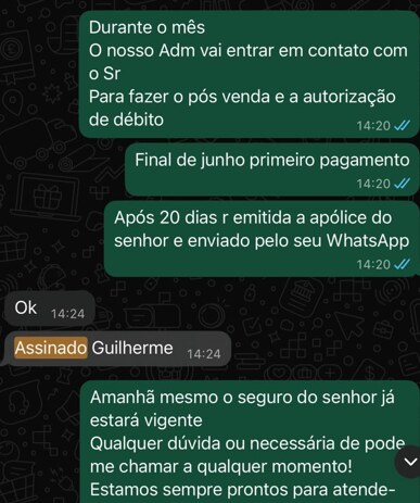 Conversa de cliente no WhatsApp