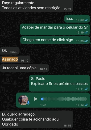 Conversa de cliente no WhatsApp